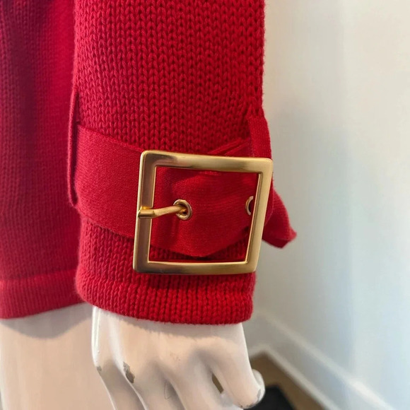 Etcetera Red Knit Button Down Sweater with Belt Buckle Size L - Picture 7 of 14